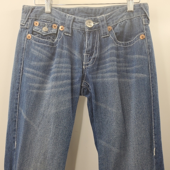 True Religion Joey Big T Flares Back Pocket Flaps Wide Leg Jeans Bell Bottoms - Picture 5 of 8